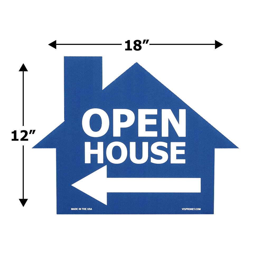 blue open house signs